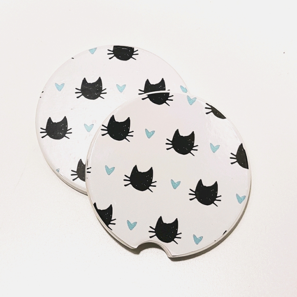 Cat Print Car Coasters